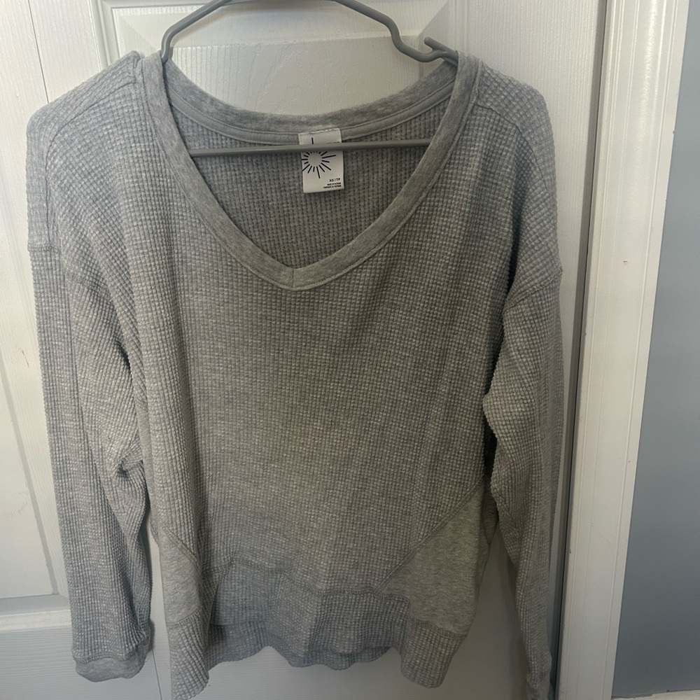 Aerie Light Gray V-Neck Sweater
